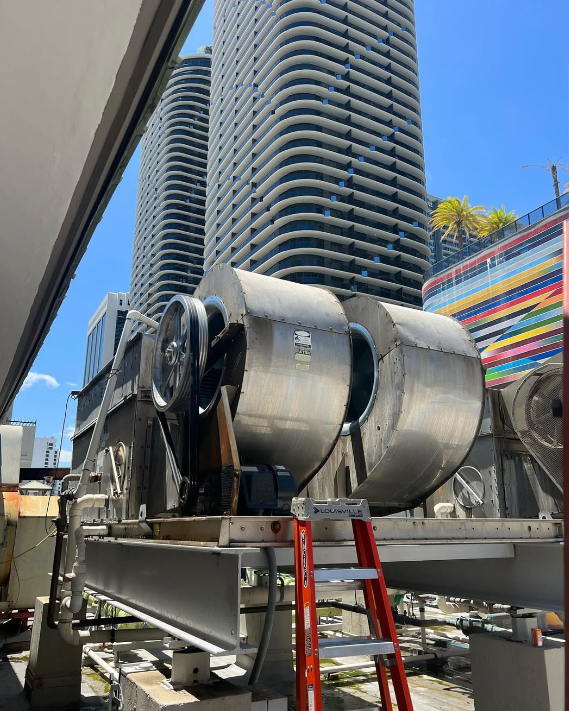 Plumbing and AC equipment being installed